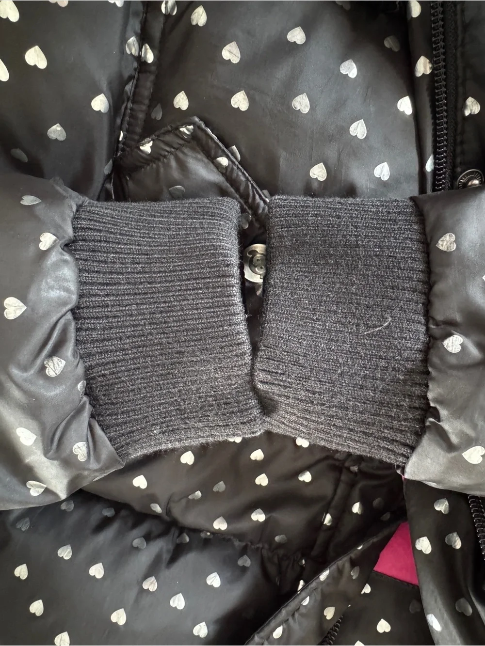 Appaman Girls Hearts Puffy Coat Size 6 Black Silver Down Puffer Jacket Hooded